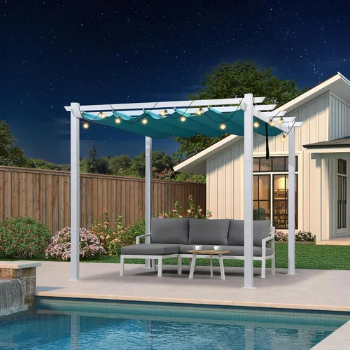 Miniatura 39 de PURPLE LEAF Pérgola Retráctil de 10' x 13' para Exteriores de Aluminio Blanco con Toldo de Sombra para Patio Refugio Moderno Marrón para Jardín