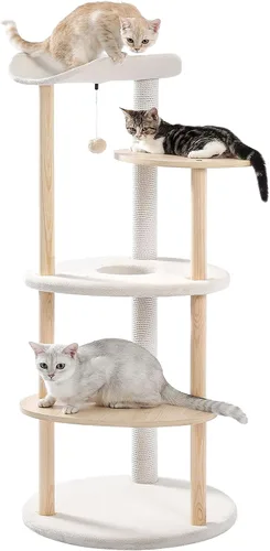 PETEPELA Torre de Árbol de Gato de Madera para Gatos de Interior, Árbol de Escalada de Gato de 5 Niveles, Casa de Juego para Gatos con Postes de