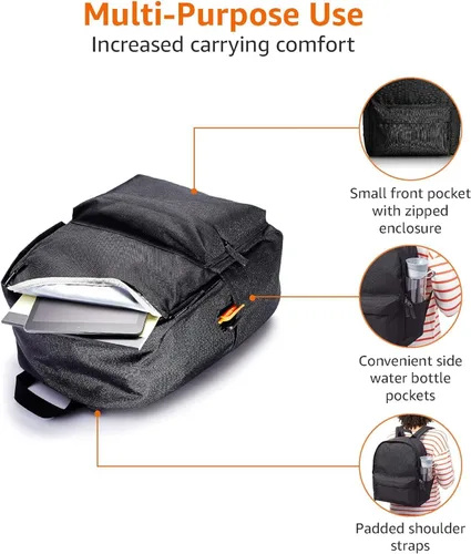 Miniatura 3 de Amazon Basics Mochila para escuela, estudio, viajes, diseño clásico duradero, bolsa de libros, color negro