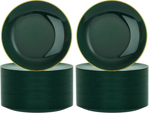 Miniatura 28 de Nervure - Juego de 100 platos de plástico desechables negros de 7.5 pulgadas, platos de postre negros desechables, platos de plástico dorado
