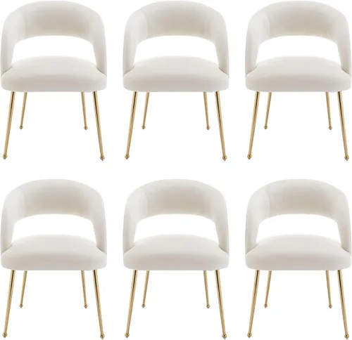 Miniatura 8 de Juego de 2 sillas de comedor modernas, tapizadas de terciopelo con patas doradas y respaldo hueco, reposabrazos copetudos para sala de estar, Verde