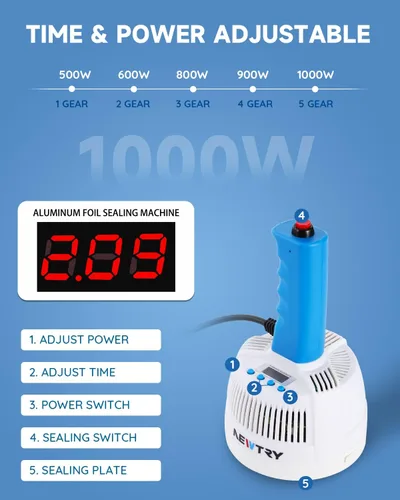 Miniatura 3 de NEWTRY Sellador de inducción de 0.787-3.937 in, máquina de sellado manual de calor, sellador electromagnético de tapas de botellas, potencia