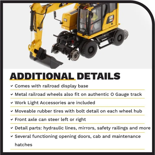 Miniatura 5 de Diecast Masters Excavadora con ruedas para ferrocarril Caterpillar M323F a escala 1:50 - Versión amarilla de seguridad Camiones para gatos