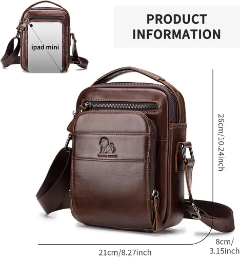 Miniatura 4 de BAIGIO Bolso bandolera de cuero genuino para hombre, bolso de hombro pequeño, bolso de mensajero para hombre, bolso para iPad, bolsa de viaje