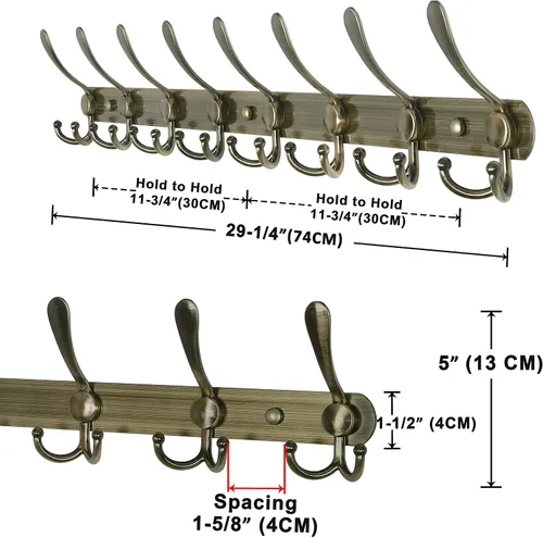 Miniatura 3 de Dseap - Perchero para pared, 5 ganchos triples, resistente, acero inoxidable, riel de gancho de metal para abrigos, sombreros, toallas, bolsos