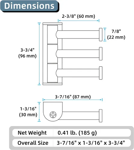 Miniatura 9 de Angle Simple Gancho giratorio para toallas mate negro, 2 paquetes, SUS 304 gancho de acero inoxidable para abrigos y batas para baño Negro mate
