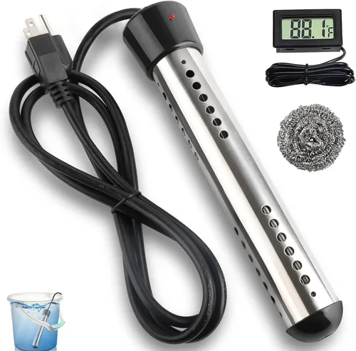 Calentador de agua de inmersión de 2000 W con protector 304 SS calienta rápidamente hasta 5 galones de agua en minutos, calentador de agua portátil