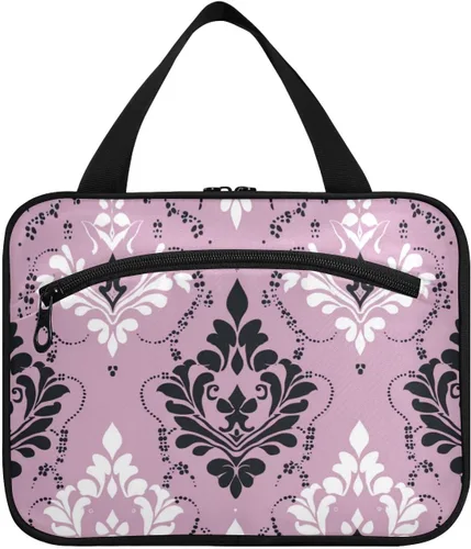 Purple Vintage Floral hanging toiletries travel bag with hook, designer collapsible case for toiletries for travel make up toilet bolso de