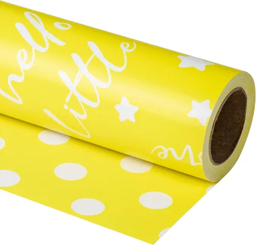 Miniatura 10 de RUSPEPA Rollo de papel de regalo reversible, rollo jumbo, conejo lunar y patrón de puntos para envoltura de regalos neutros de bebé, fiesta
