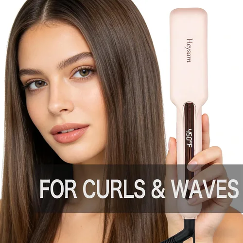 Miniatura 7 de Heysam Plancha plana 2 en 1, plancha de pelo portátil de viaje de doble voltaje para cabello grueso, alisador iónico ancho de 1.6 pulgadas, Rosa
