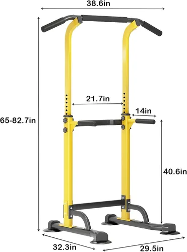Torre de potencia multifuncional para gimnasio en casa: estación de dominadas y inmersión ajustable con capacidad de 400 libras, equipo de Amarillo