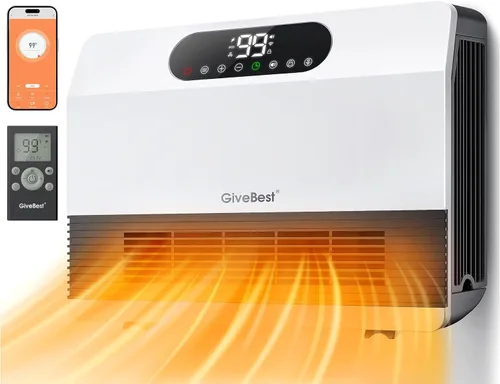 GiveBest Calentador eléctrico de pared, calentadores de espacio para uso en interiores, calentador inteligente de 1500 W con termostato ajustable,