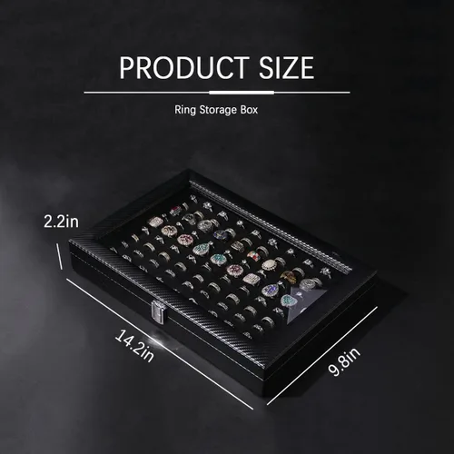 Miniatura 7 de Pengup Organizador de joyas con tapa de vidrio (fibra de carbono negra, anillos)