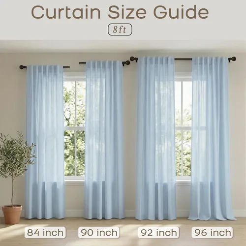 Miniatura 6 de Cortinas de lino azul claro de 90 pulgadas de largo para sala de estar, dormitorio de niñas, guardería, decoración acogedora de verano, bolsillo