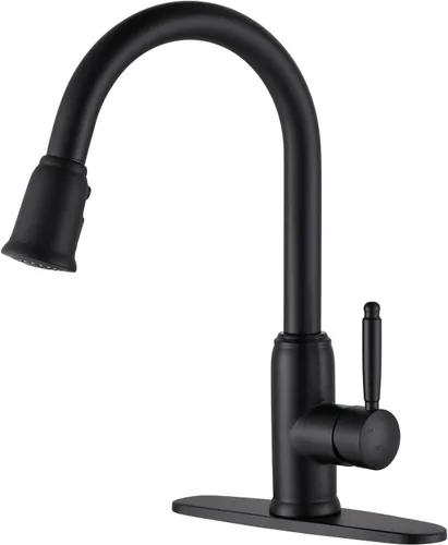 Miniatura 8 de Grifo de cocina de oro negro con rociador: WOWOW Grifo de fregadero de cocina de acero inoxidable 304 para 1 o 3 agujeros, llave mezcladora de arco