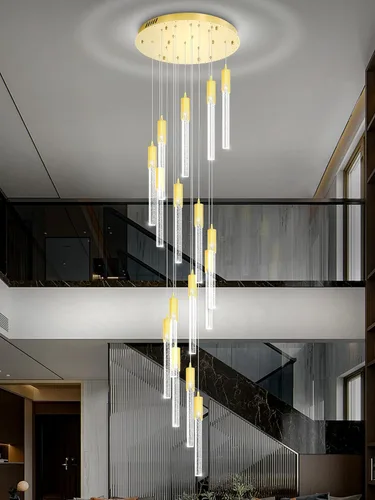 Miniatura 11 de Flashing God Candelabro LED moderno, 10 luces negras regulables, lámpara colgante con control remoto de techo alto para escalera, sala de estar