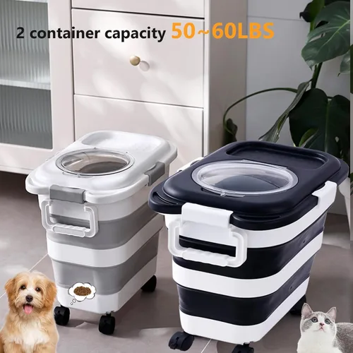 Miniatura 5 de SEWIU Paquete de 2 contenedores de almacenamiento de comida para perros de 25 lbs, contenedor de comida para perros plegable con cuchara
