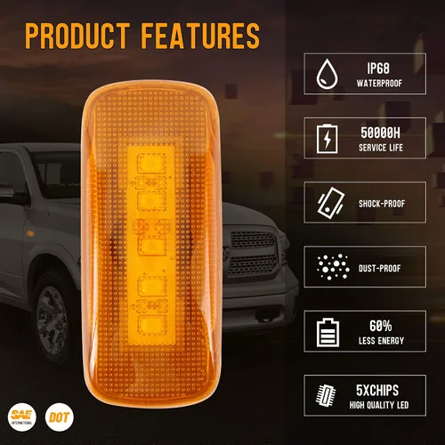 Miniatura 3 de HUSUKU 4 piezas de luces LED de marcador lateral para cama doble para Dodge Ram 2500 3500 2010-2017 (2x ámbar, 2x rojo)
