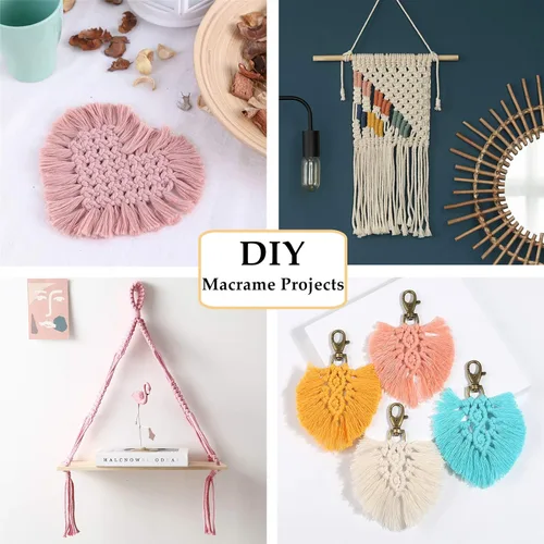 Miniatura 5 de Cordón de macramé gris rosado de 0.118 in x 109 yardas, cuerda de algodón colorido de algodón suave para colgar en la pared, colgar plantas