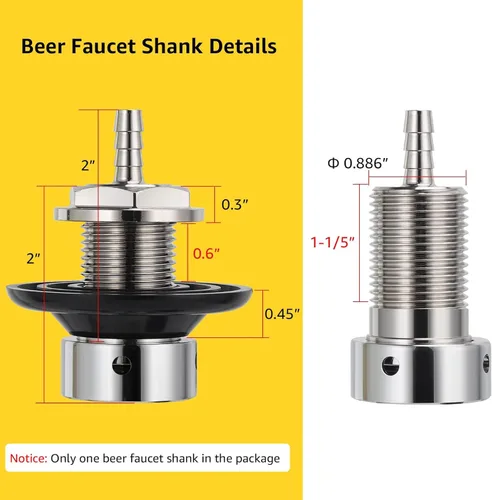 Miniatura 3 de Grifo de cerveza con vástago de 1-1/2 pulgadas, vástago de pezón de 1/4 pulgadas, kit de grifo de cierre automático, núcleo inoxidable chapado a