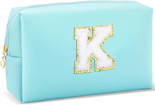 Miniatura 10 de URSKYTOUS Regalos para niñas, bolsa de maquillaje con inicial, bolsa de cosméticos personalizada con cremallera, bonita bolsa de aseo de viaje, Azul