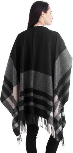 Miniatura 6 de Poncho chal para mujer, suéteres suaves y cálidos para mujer, parte delantera abierta, poncho de viaje para otoño, invierno y primavera