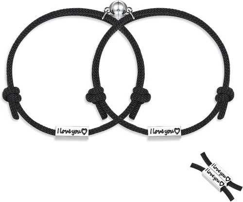 Sincere Pulsera magnética para parejas con texto en inglés "I Love You", ideal para cumpleaños, para mujeres, hombres, novios, novios, novios,
