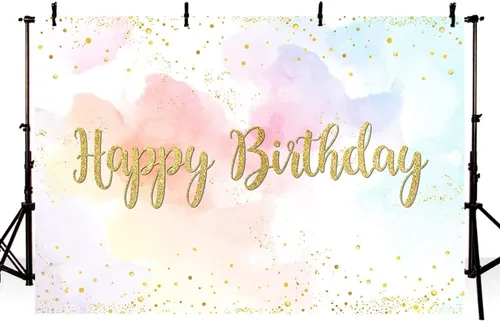 Miniatura 2 de MEHOFOND Telón de fondo de feliz cumpleaños de arcoíris pastel de 7 x 5 pies para niñas, fondo de acuarela de princesa, nube de colores dorados
