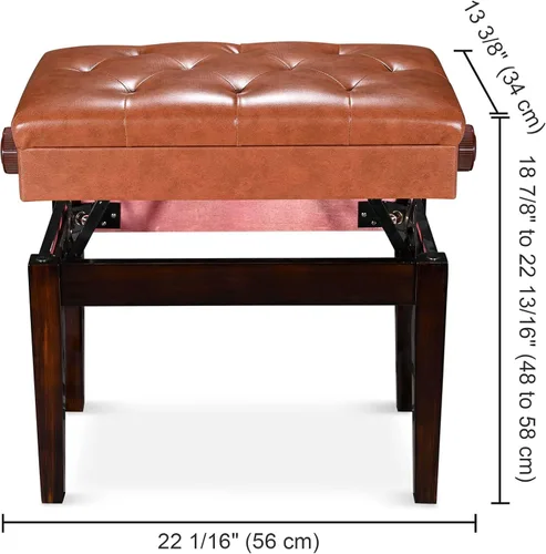 Miniatura 9 de AW Banco de piano ajustable con almacenamiento de madera marrón, taburete para teclado, asiento de cuero, silla Paino para piano, tienda de música