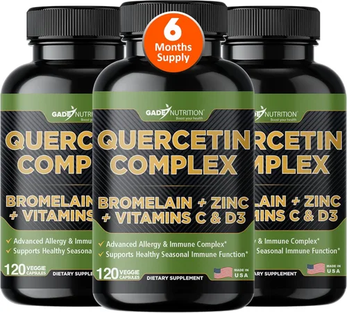 Miniatura 10 de Gade Nutrition Quercetina orgánica con bromelina vitamina C y zinc Suplemento de apoyo inmunológico Quercetina 500mg Cápsulas Bioflavonoides