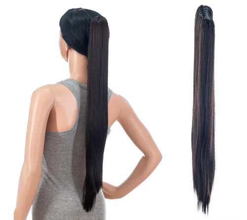 Miniatura 10 de Extensiones de pelo sintético SWACC con clip de pinza de 28 pulgadas de largo, lacio, para mujer