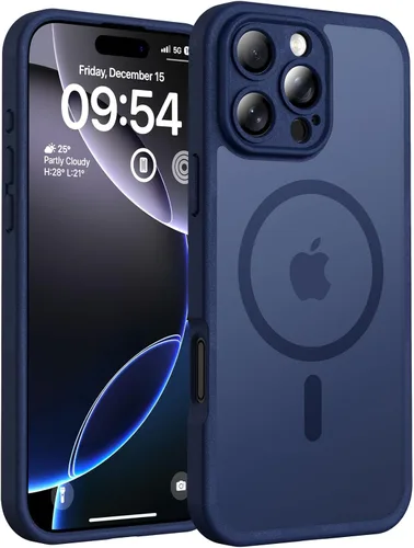 Miniatura 77 de TOCOL Funda magnética 3 en 1 para iPhone 14 Pro, mejorada [protección completa de cámara] con 2 protectores de pantalla, funda de grado militar Azul