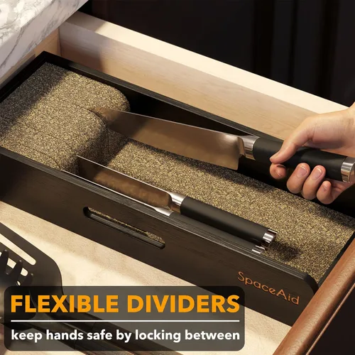 Miniatura 2 de SpaceAid Organizador de Cajón para Cuchillos Inserto de Bambú, Soporte para Cuchillos de Carne de Cocina Organizadores Bloque para Cajón