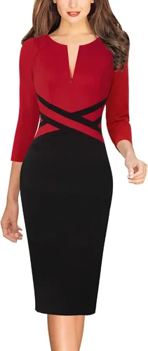 VFSHOW - Vestido ajustado de estilo tubo y con zíper frontal para usar en el trabajo, la oficina, eventos de negocios o fiestas de cóctel