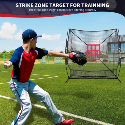 Miniatura 5 de BAGAIL 7x7 ft Baseball Softball Practice Net Sturdy Bow Frame, Heavy-Duty Mesh for Strong Hits, Including 2 Strike Zones, Carry Bag, Ground