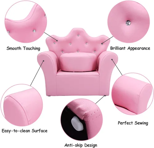 Miniatura 5 de Sofá para niños de Costzon, sofá tapizado para niños con otomano, sofá de princesa con decoración de diamantes, otomano, silla para niños de PVC