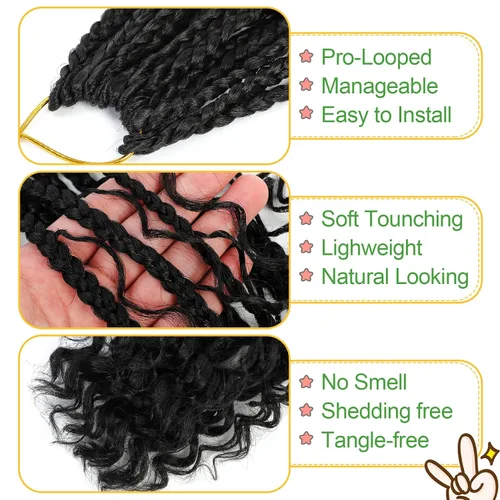 Miniatura 5 de Fulcrum Trenzas de caja tipo diosa de 10 pulgadas de ganchillo, 9 paquetes de trenzas de ganchillo bohemias para cabello pre-anillado para mujeres