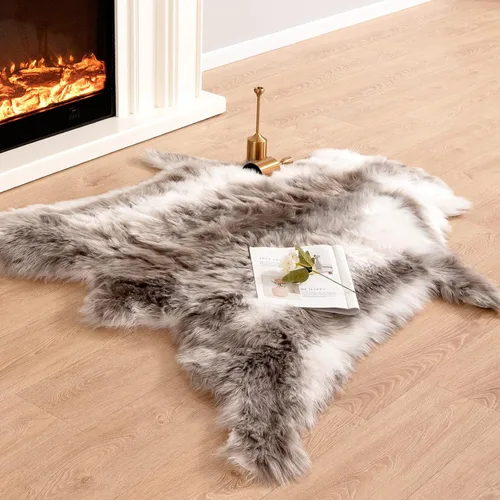Miniatura 8 de Carvapet Alfombra de piel sintética marrón de 3 x 3 pies, alfombra de forma irregular, suave y esponjosa, alfombra de imitación de piel de reno