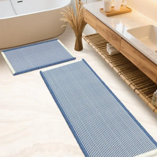 Miniatura 67 de IM HOME Tapete de baño de punto gofre, color caqui, de 24 x 17 pulgadas, tejido bohemio, moderno, absorbente, antideslizante, suave, lavable