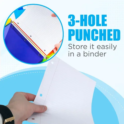 Miniatura 3 de Cuaderno de papel con rayas universitarias, hojas sueltas, a granel, papel de relleno rayado para carpetas de 3 anillas, 10.5 x 8 pulgadas