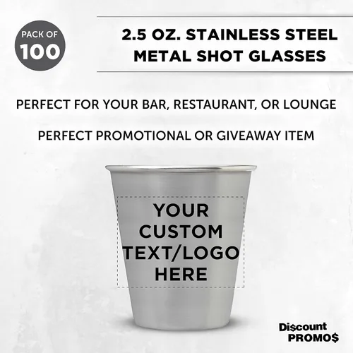 Miniatura 3 de Vasos de chupito de metal personalizados de 2.5 onzas, juego de 100, paquete personalizado a granel, ideal para bodas, cumpleaños, fiestas, acero