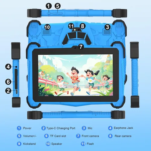 Miniatura 5 de Tablet Android 15 de 7 pulgadas para niños, 10 GB de RAM 64 GB de ROM, almacenamiento expandible de 1 TB, pantalla de protección ocular, control Azul
