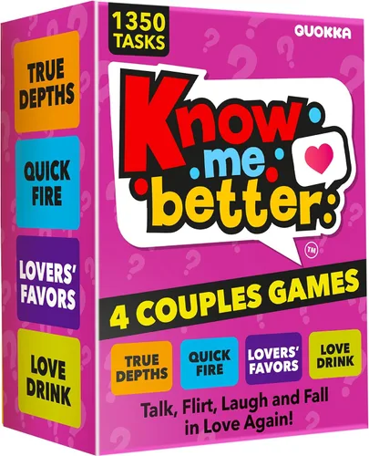 QUOKKA Juegos para parejas Know Me Better 4 en 1 - Juego de cartas de relación con más de 1350 preguntas iniciales de conversación, desafíos y