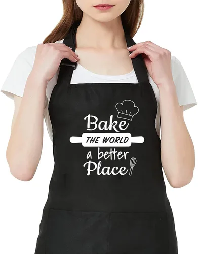 Baking Lover - Delantal para mujer Bake the World a Better Place impermeable, ajustable, 2 bolsillos, delantal de cocina, regalo