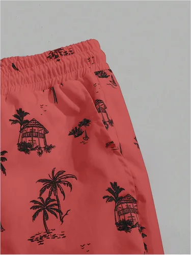 Miniatura 81 de GORGLITTER Conjunto de 2 piezas de camiseta gráfica de manga corta para hombre, estampado hawaiano con cordón y pantalones cortos