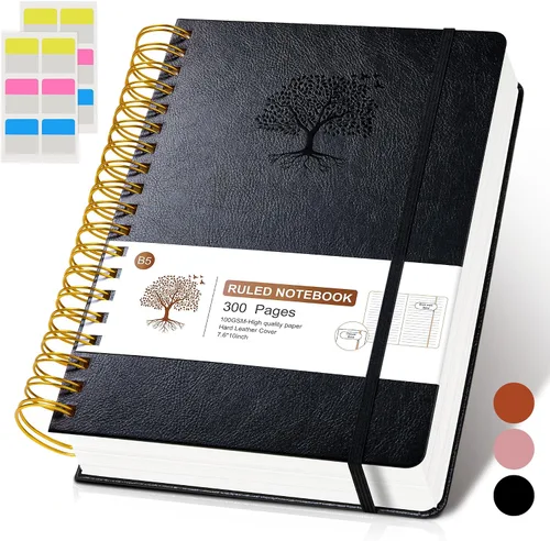 Miniatura 8 de Cuaderno de espiral rayado de 8.5"×11", 300 páginas con tapa dura de cuero, diarios para mujeres y hombres, cuadernos universitarios rayados A4