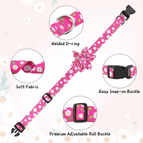 Miniatura 4 de Collar de perro rosa Daisy lindos collares de perro con moño de flores para perros pequeños, medianos y grandes Opciones de color floral rosa