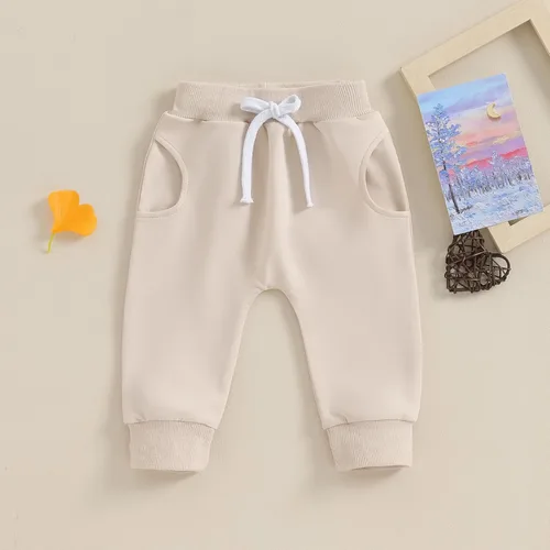 Miniatura 3 de Mubineo Pantalones deportivos básicos lisos para bebés, niños y niñas, cómodos pantalones de algodón con bolsillos