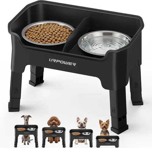 URPOWER Cuencos elevados para perros a prueba de desorden, diseño de protección contra salpicaduras de pared alta, soporte elevado de 4 alturas