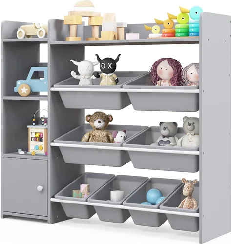 Miniatura 9 de Costzon Organizador de almacenamiento de juguetes para niños, estantería de 4 niveles con 8 cajones extraíbles, estantería Montessori para niños